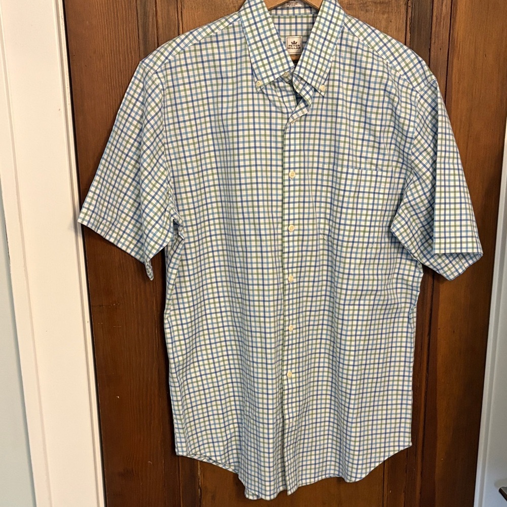 Peter Millar Blue and Green Plaid Button Down Shirt